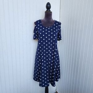 LEXINGTON AVE Women's Navy Blue White Dress Cold Shoulder Short Sleeve Sz S